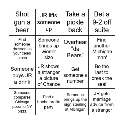 JR's Bachelor Bingo Card