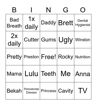 DENTAL BINGO Card