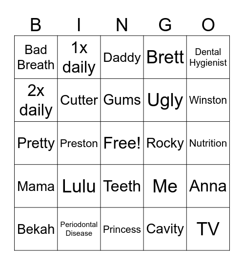 DENTAL BINGO Card