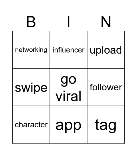 Social media Bingo Card