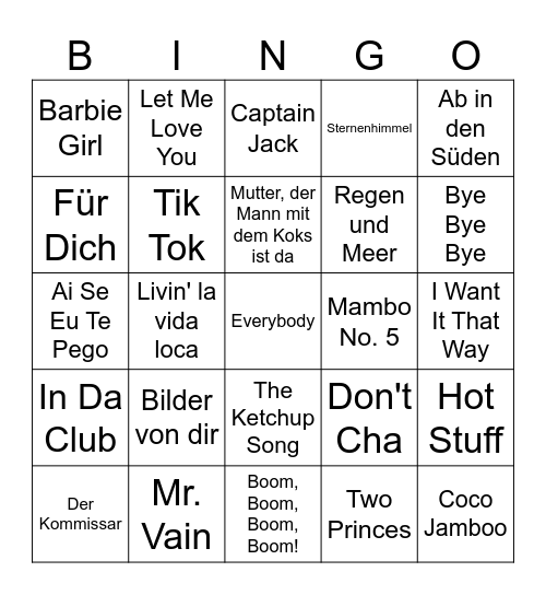 Trash Music Bingo Card