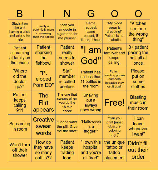 Mental Health Bingo Card