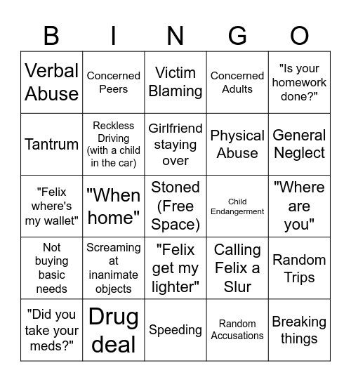 Father Dearest <3 Bingo Card