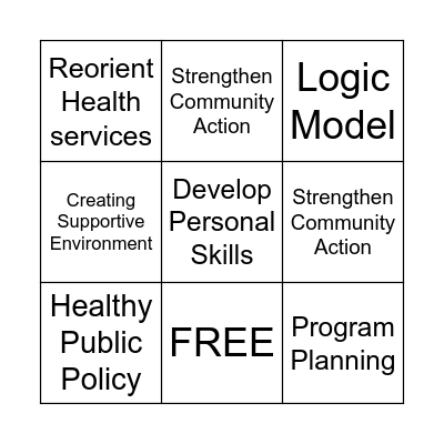 Ottawa Charter + Program Planning Bingo Card