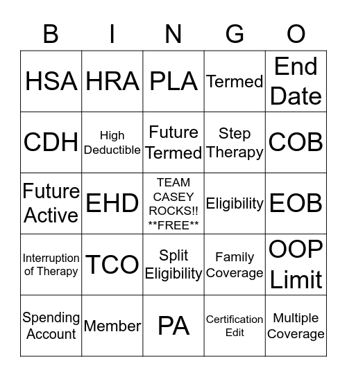 Team Casey Bingo Match (Game #1) Bingo Card