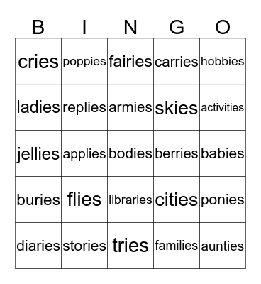 Adding 'ies' Bingo Card