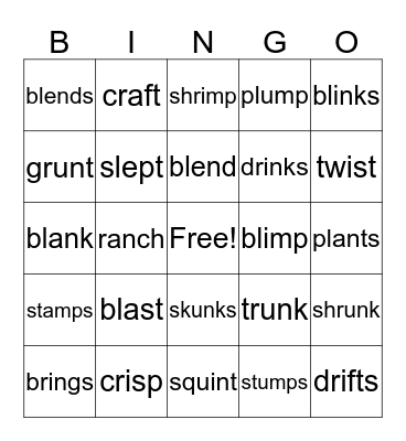 Level 1 Unit 10 Real Word Bingo Card