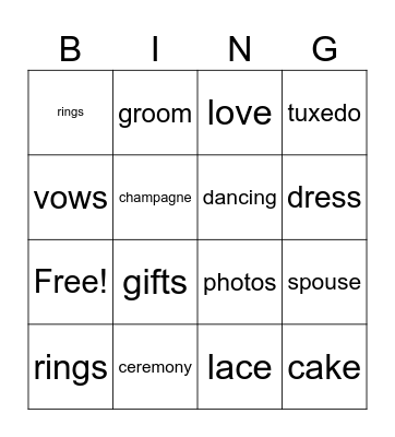 Wedding Celebration Bingo Card