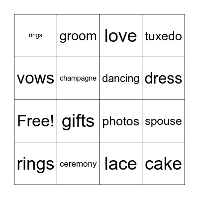 Wedding Celebration Bingo Card