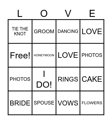 WEDDING CELEBRATION Bingo Card