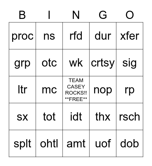 Team Casey Bingo Match (Game #3) Bingo Card