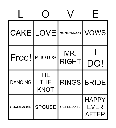 WEDDING BINGO Card