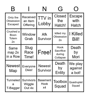 Dead by Daylight - Killer Games Bingo Card