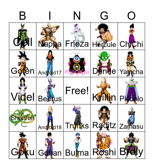 Dragon Ball Z Bingo Card