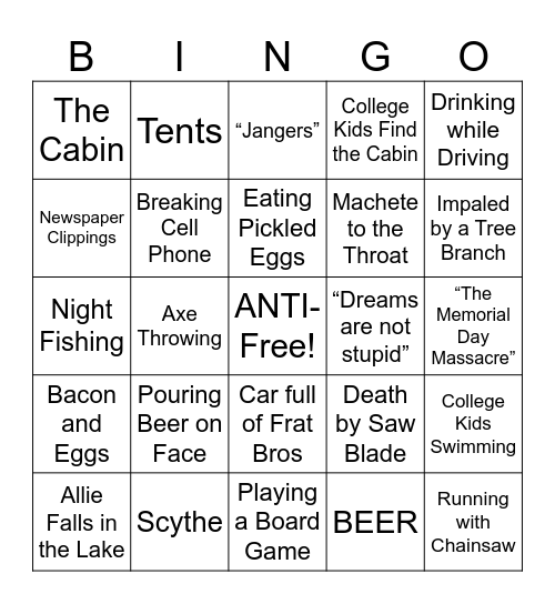 Tucker and Dale vs Evil - Round 1 Bingo Card