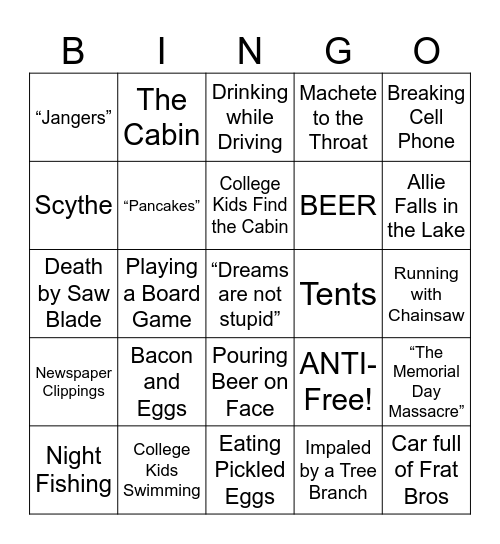 Tucker and Dale vs Evil - Round 1 Bingo Card