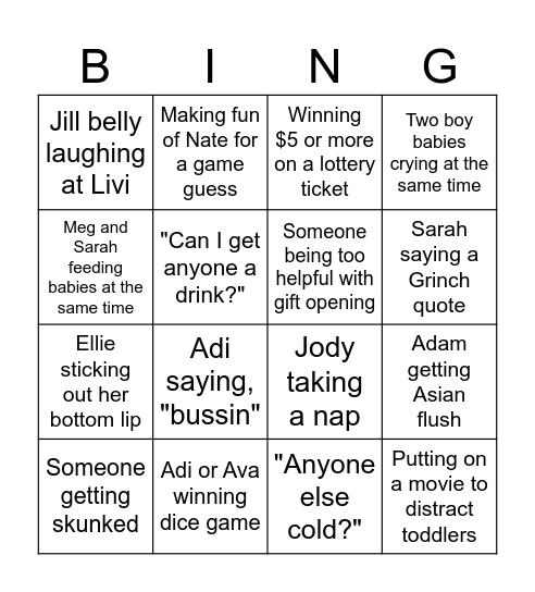 Gina Sitzmann Bingo Card Bingo Card