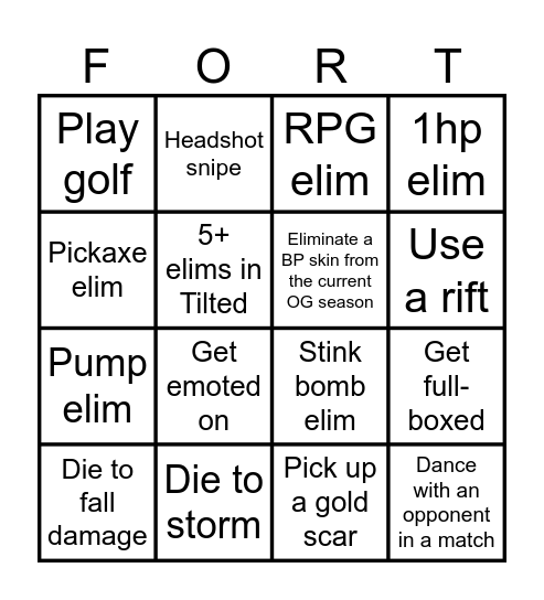#FortniteOG Bingo Card