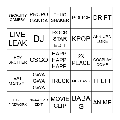 DOUYIN Bingo Card