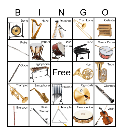 Orchestra Instrument Bingo Card