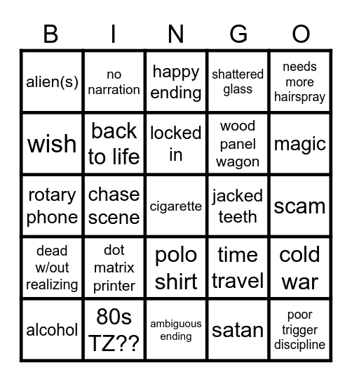 80s TZ v1 Bingo Card