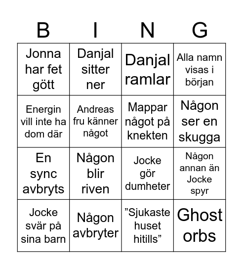 Spökjakt Bingo Card