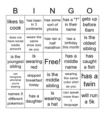 Find someone who... Bingo Card