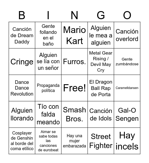 Sucesos de la noche Bingo Card
