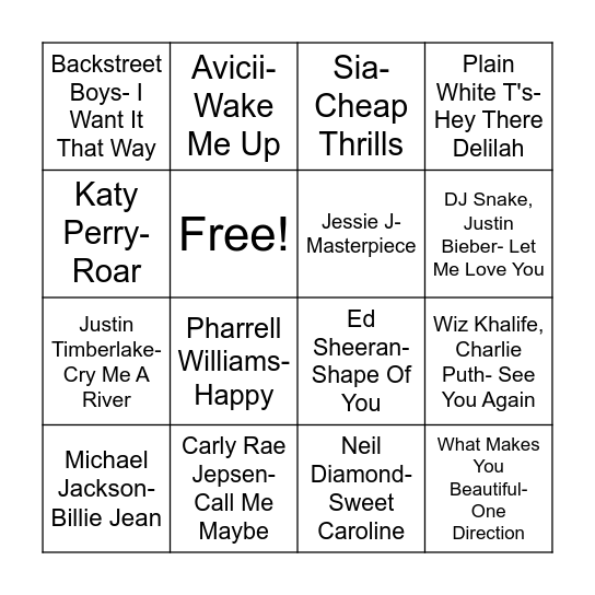 MUSIC BINGO Card