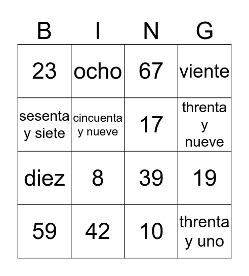 spanish numbers by chris han Bingo Card