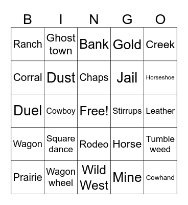 Western Party Bingo Card