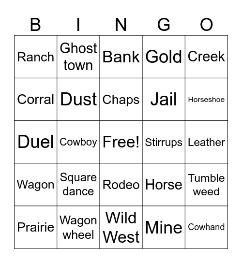 Western Party Bingo Card