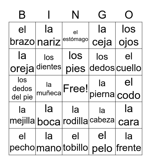 El Cuerpo Bingo Card