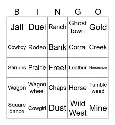 Western Party Bingo Card