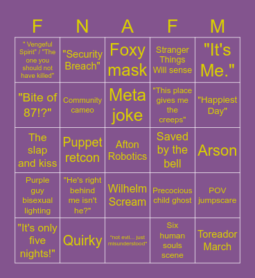 Fnaf Movie Bingo Card