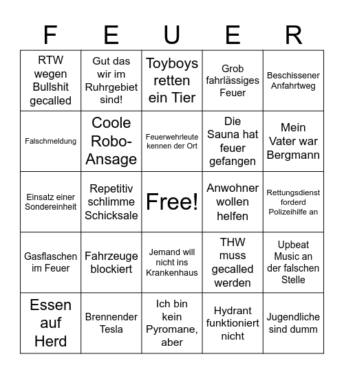 Feuer und Flamme Season 7 Bullshit Bingo Card