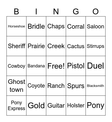 Western Party Bingo Card