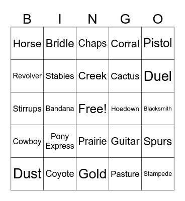 Western Party Bingo Card