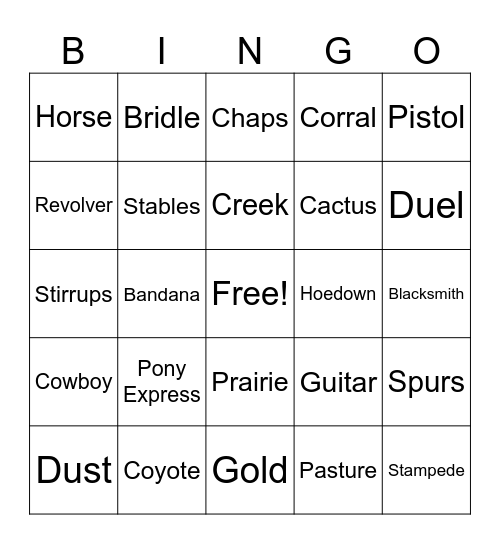 Western Party Bingo Card