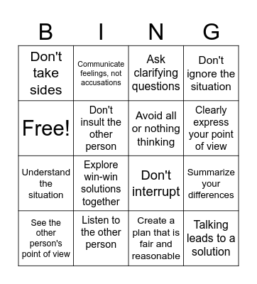Managing Conflict Bingo Card