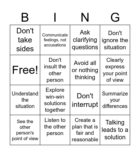 Managing Conflict Bingo Card