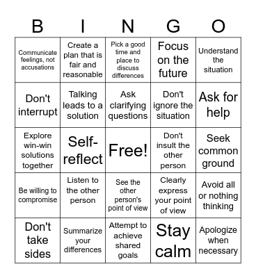 Managing Conflict Bingo Card