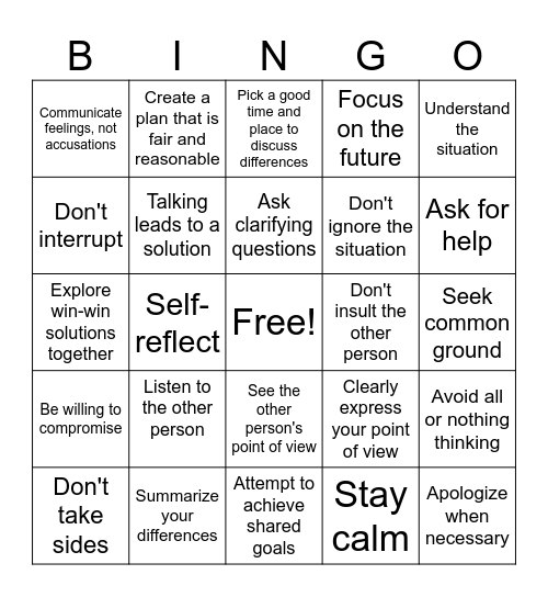 Managing Conflict Bingo Card