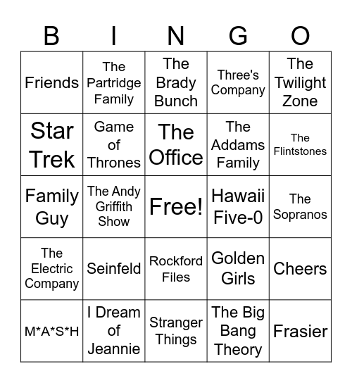 TV DINNER Bingo Card