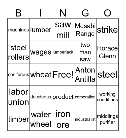 Chapter 11 MN Studies Bingo Card