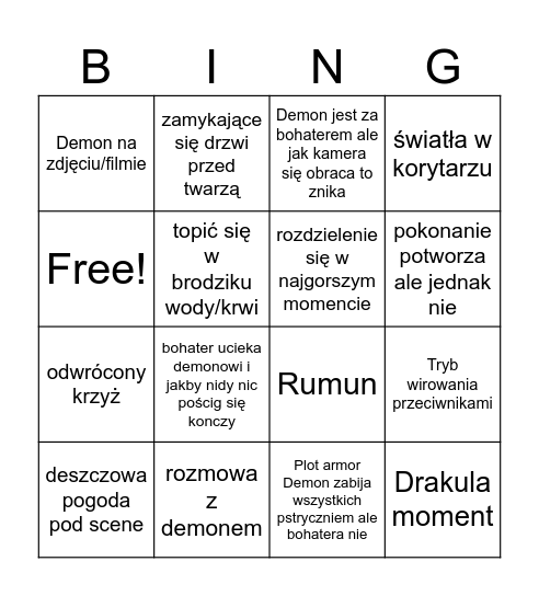 Horrory Bingo Card