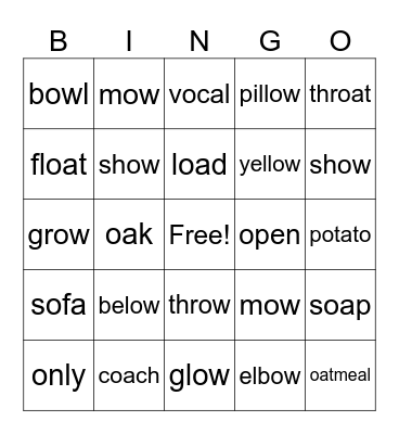 Long O words Bingo Card