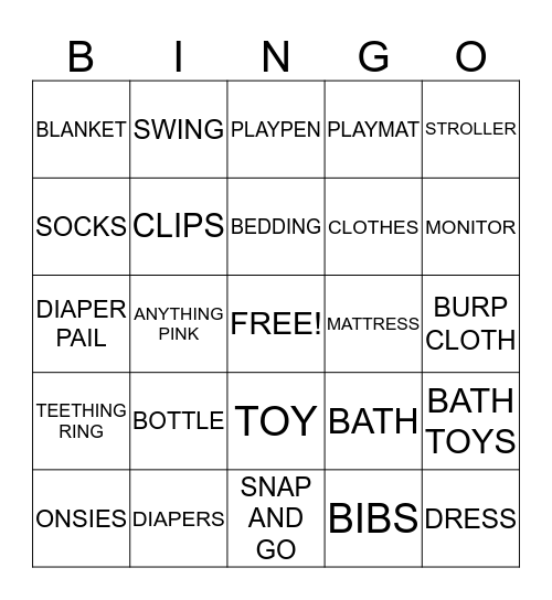 Baby Gianna's Bingo Card