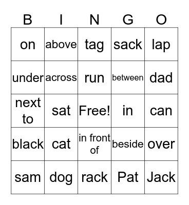 English Bingo Card