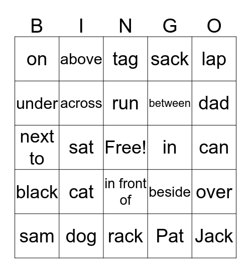 English Bingo Card